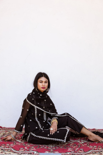 Georgette Embroidered Jhalak Black Straight Kurta Set With Dupatta