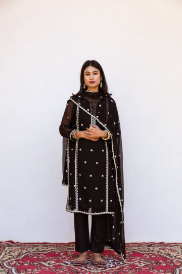 Georgette Embroidered Jhalak Black Straight Kurta Set With Dupatta