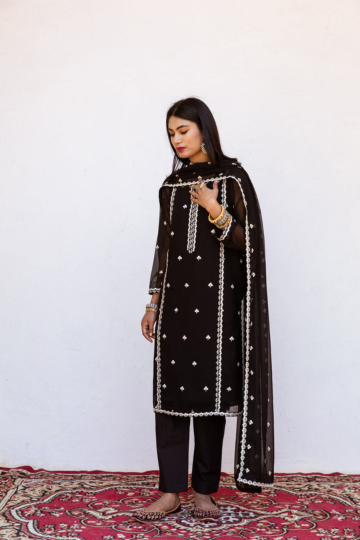 Georgette Embroidered Jhalak Black Straight Kurta Set With Dupatta