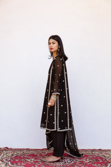 Georgette Embroidered Jhalak Black Straight Kurta Set With Dupatta