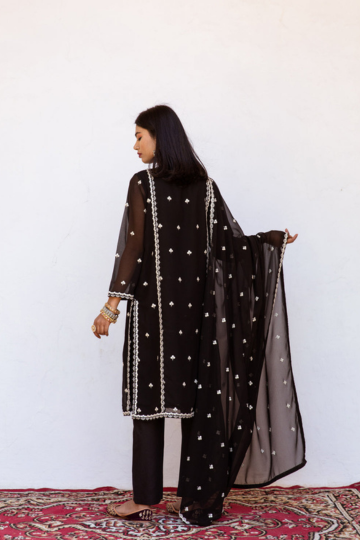 Georgette Embroidered Jhalak Black Straight Kurta Set With Dupatta