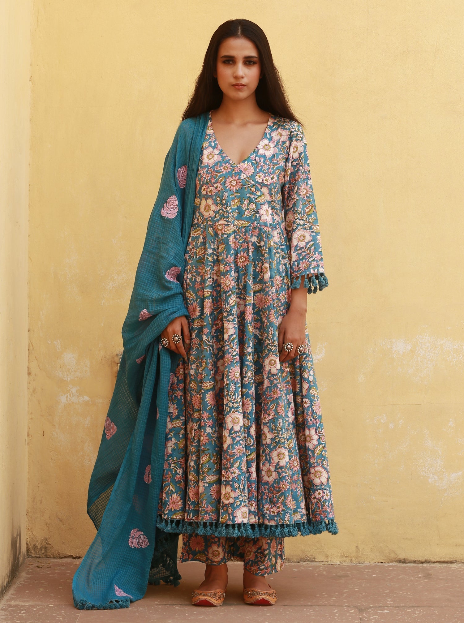 ACACIA BLUE ANARKALI SET Gulabo Jaipur