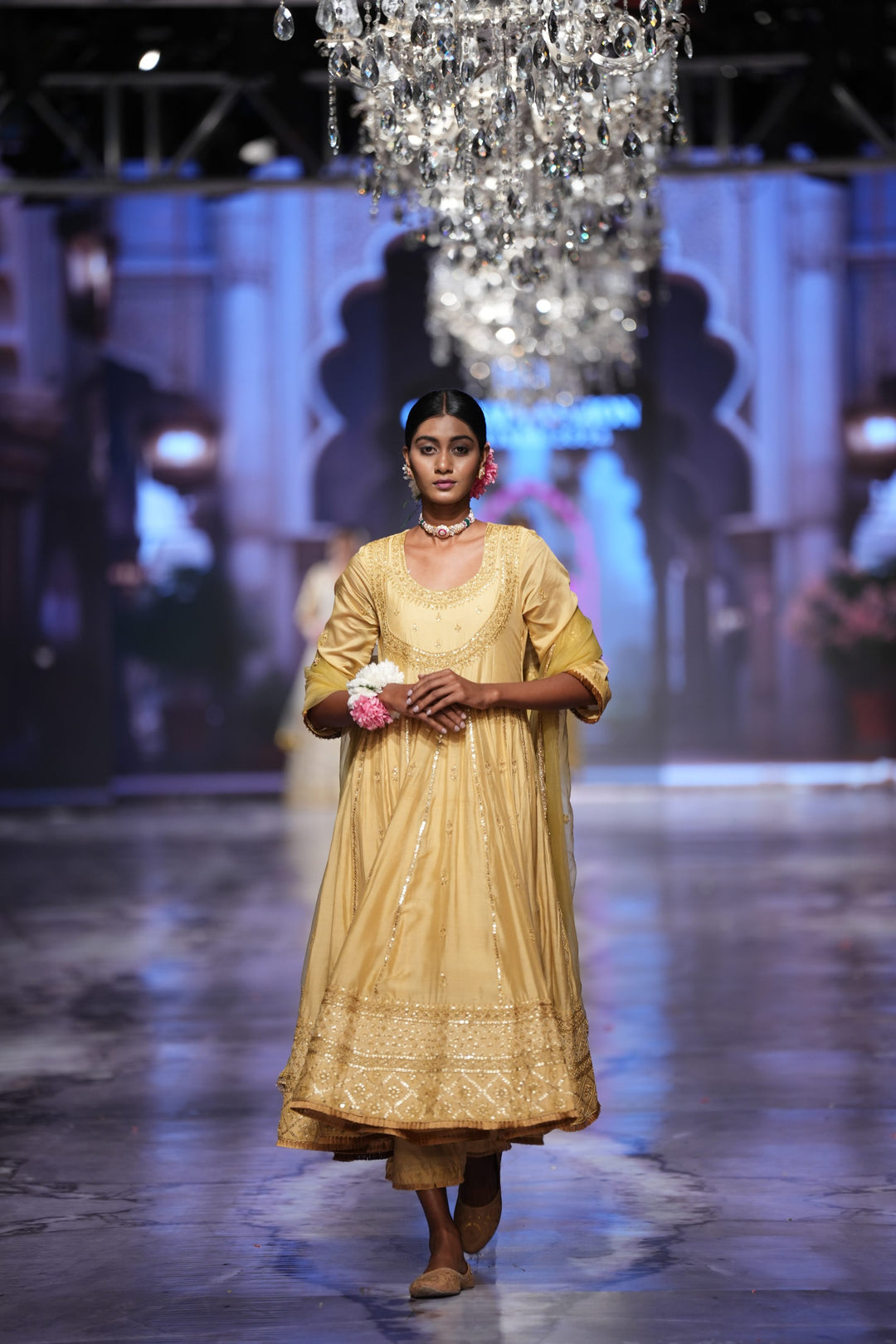 Shabana Golden Anarkali Set