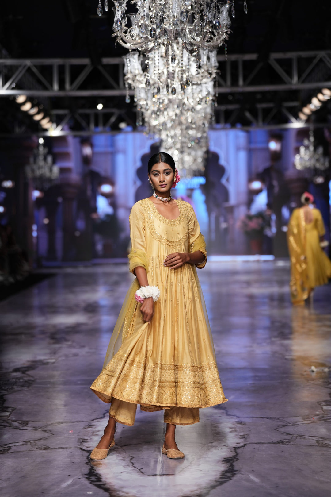 Shabana Golden Anarkali Set