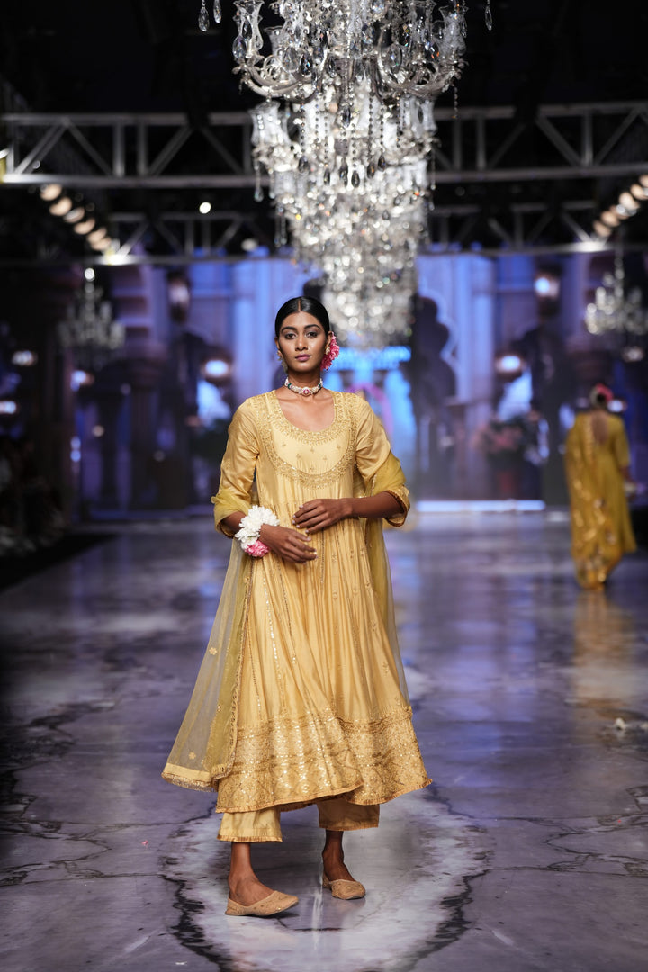 Shabana Golden Anarkali Set