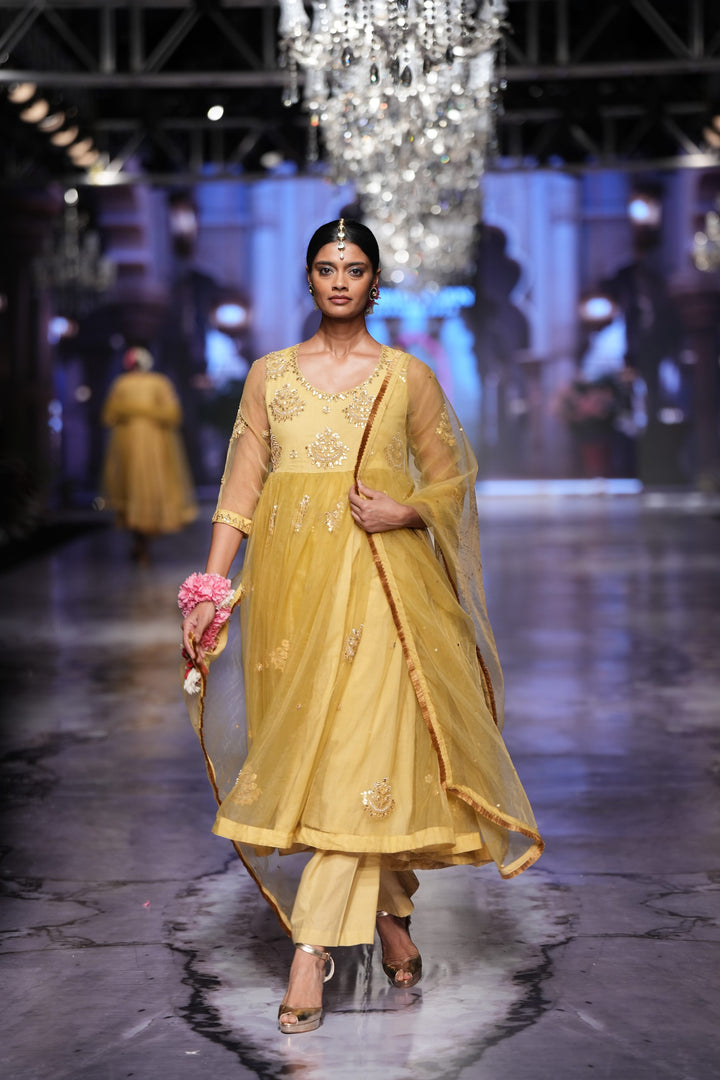 Sunhari Mustard Anarkali Set