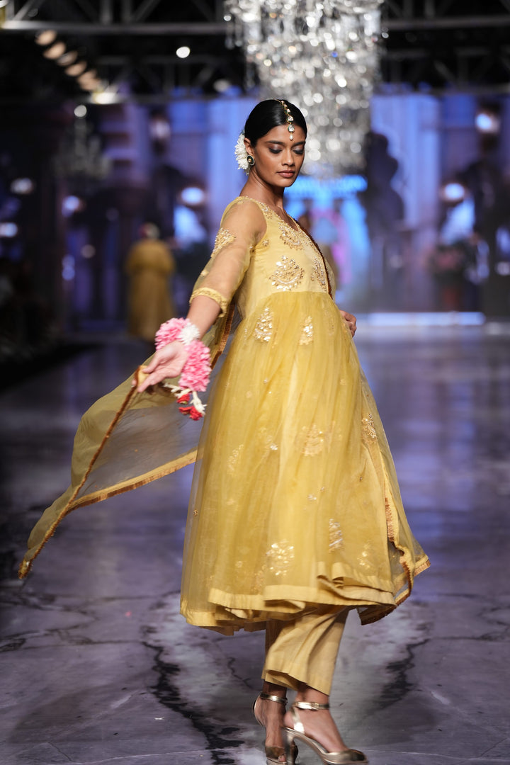 Sunhari Mustard Anarkali Set