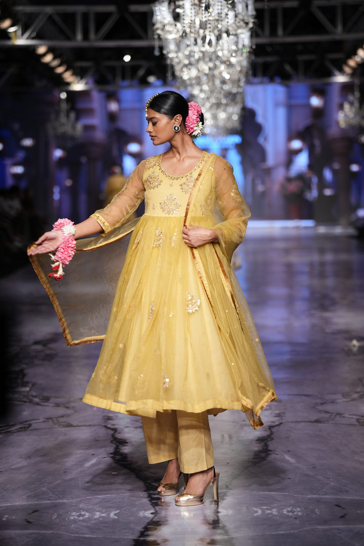 Sunhari Mustard Anarkali Set