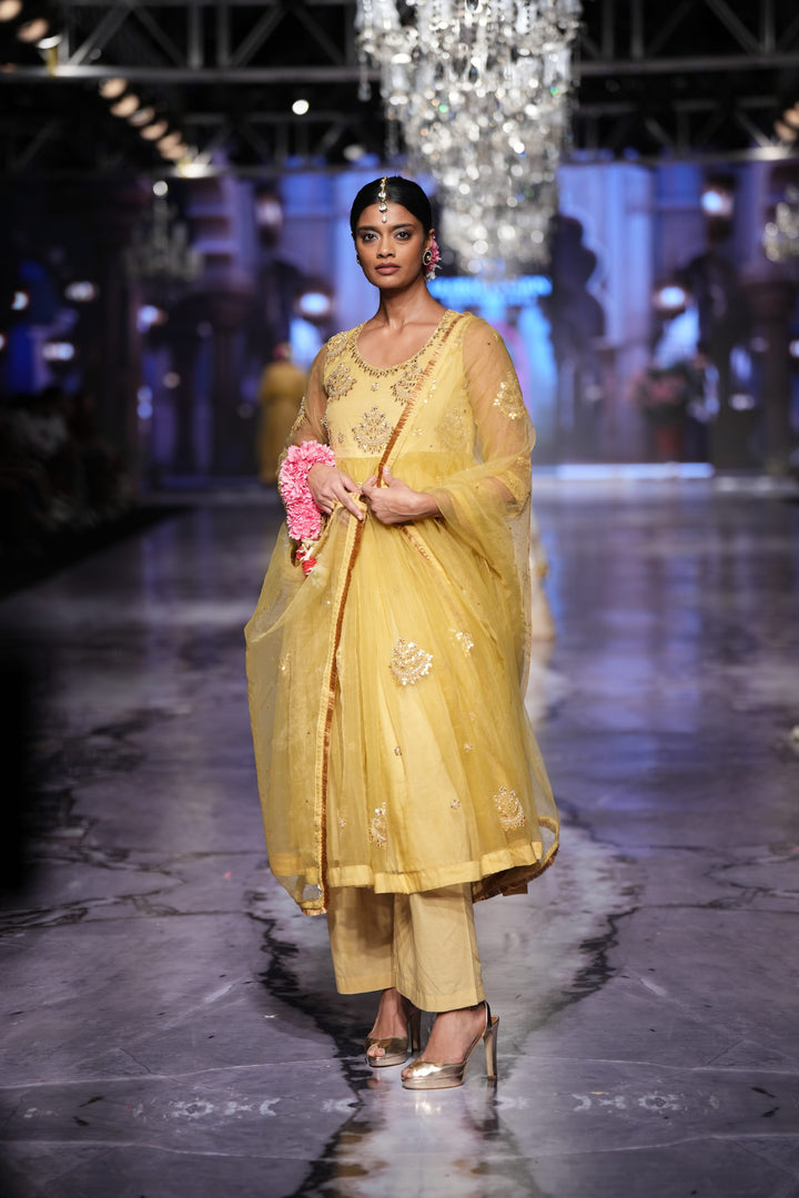 Sunhari Mustard Anarkali Set