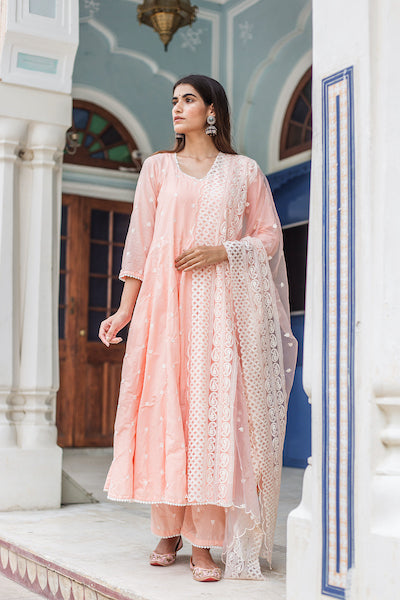 Hairat Peach Anarkali Set Gulabo Jaipur