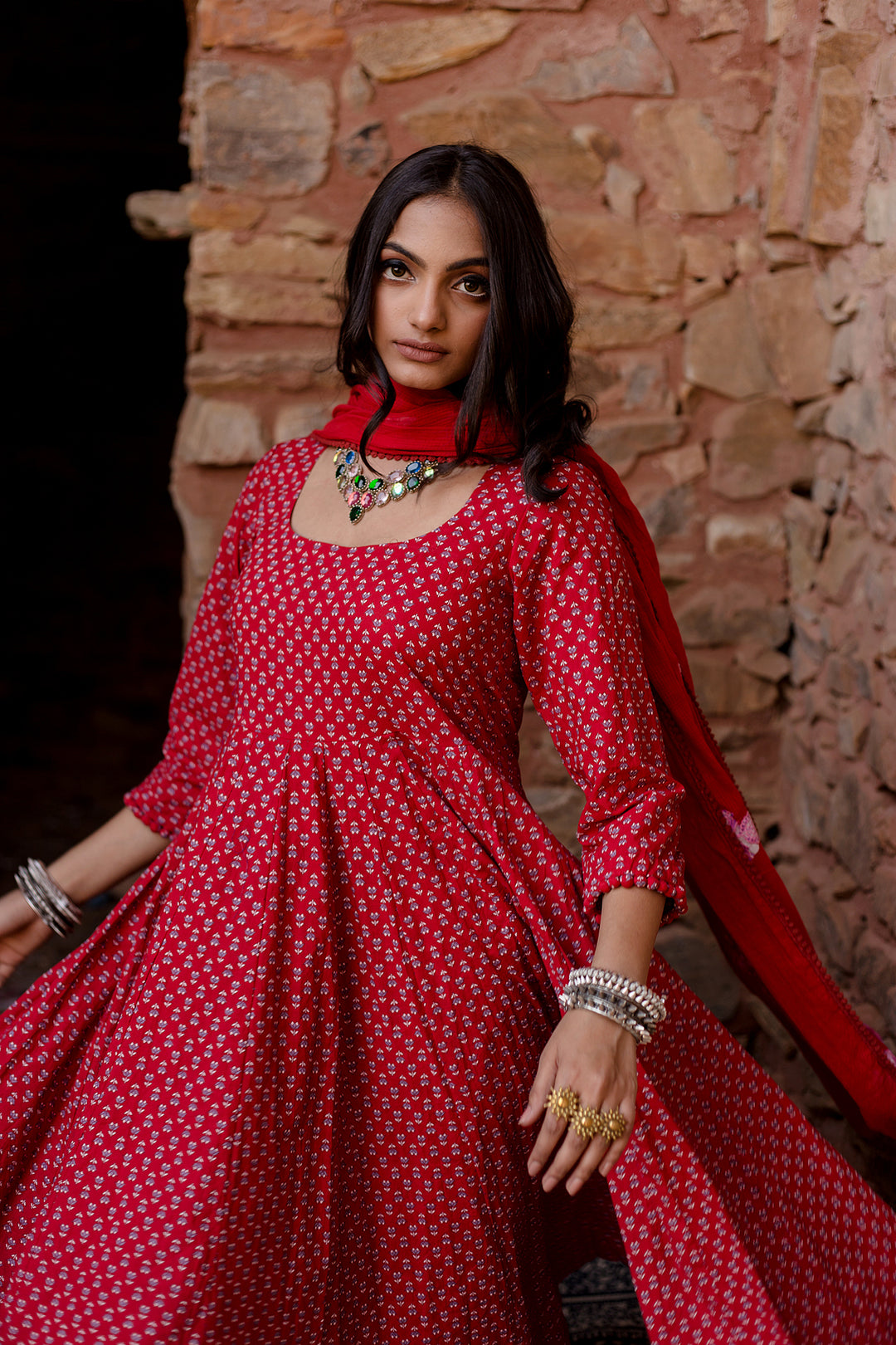 Padma Red Anarkali Set