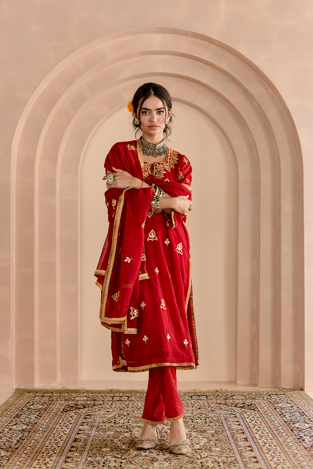 Georgette Straight Gotta Patti Detailing With Dupatta Shama Maroon Kurta Set