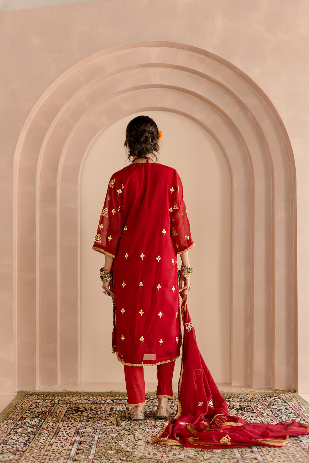 Georgette Straight Gotta Patti Detailing With Dupatta Shama Maroon Kurta Set