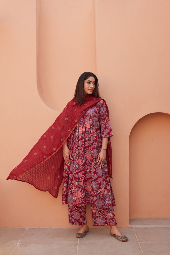 Suki Red  Anarkali Set