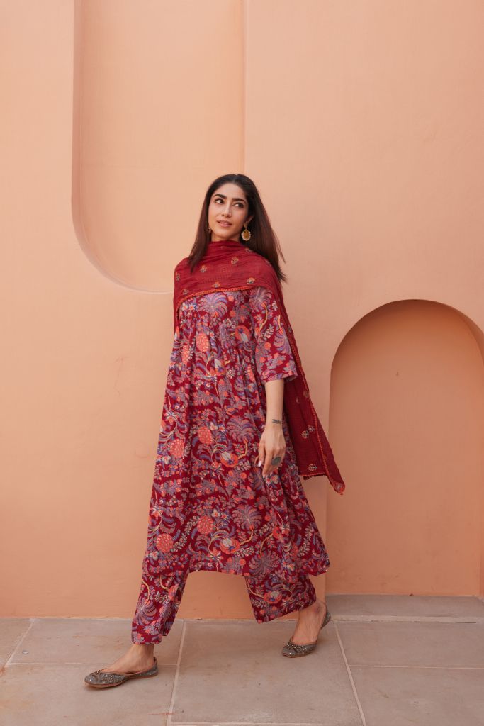 Suki Red  Anarkali Set