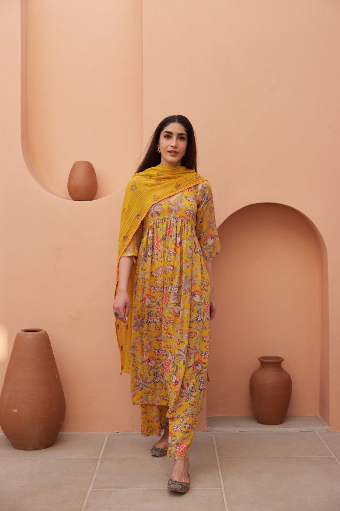 Suki Yellow  Anarkali Set