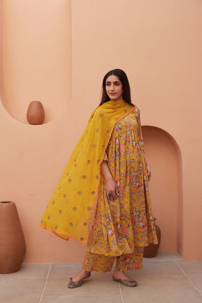 Suki Yellow  Anarkali Set