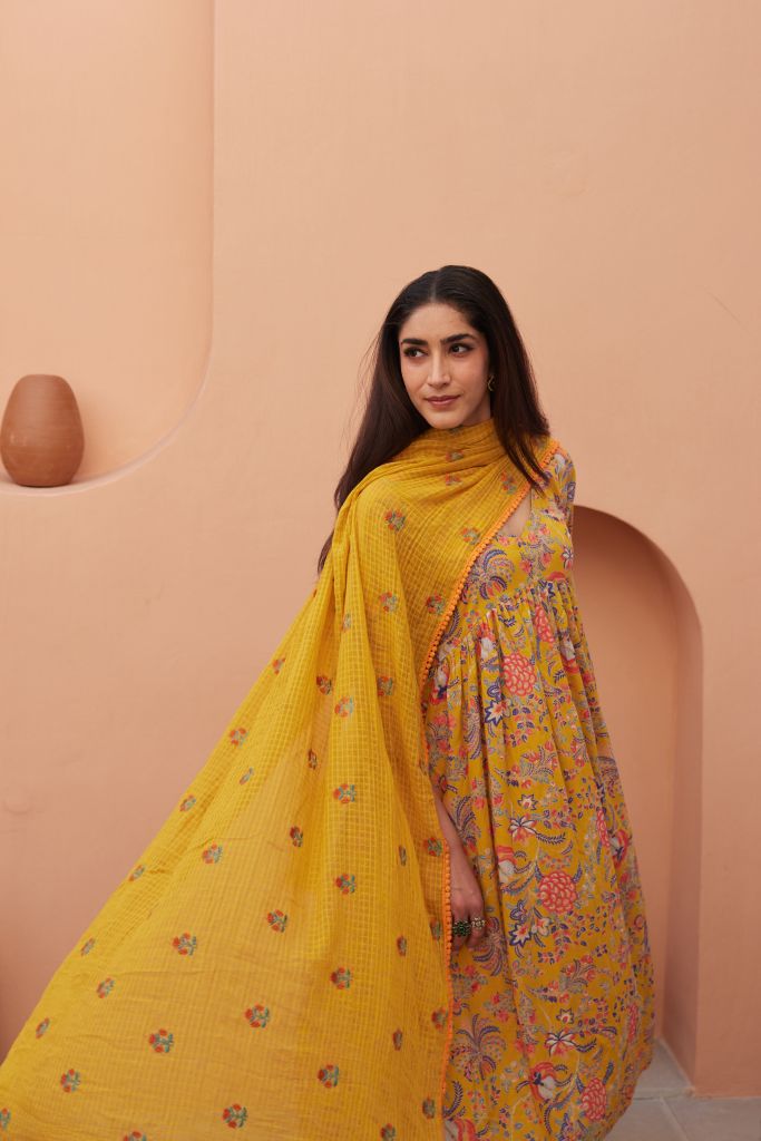 Suki Yellow  Anarkali Set