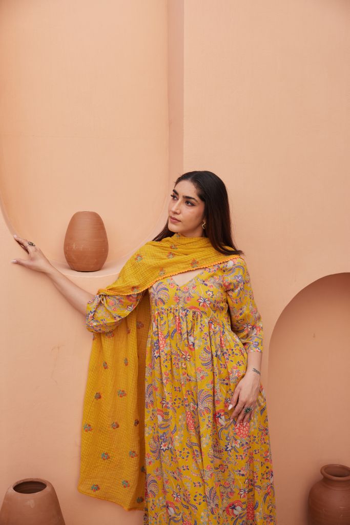 Suki Yellow  Anarkali Set