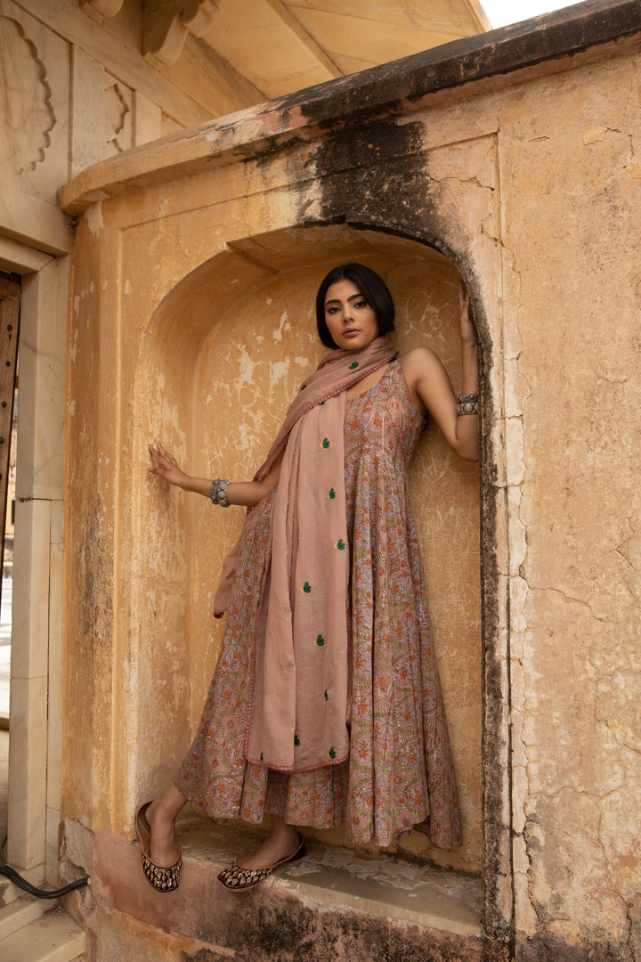 Noorani Salmon Pink Anarkali Set Gulabo Jaipur