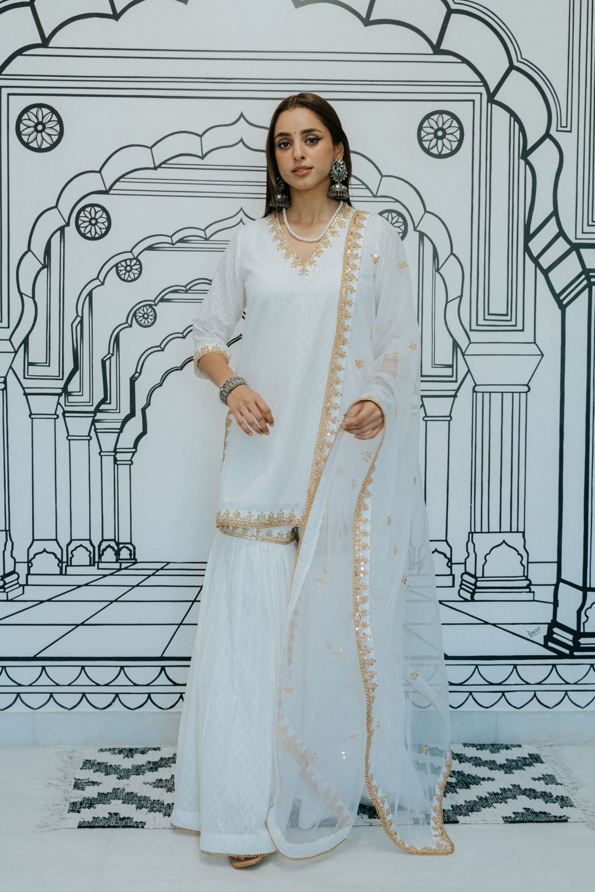 SANCH  WHITE SHARARA SET