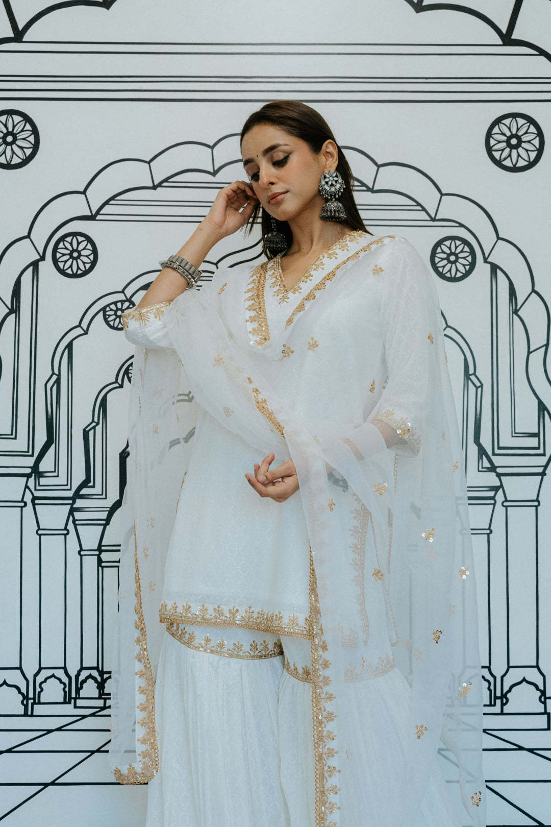 SANCH  WHITE SHARARA SET