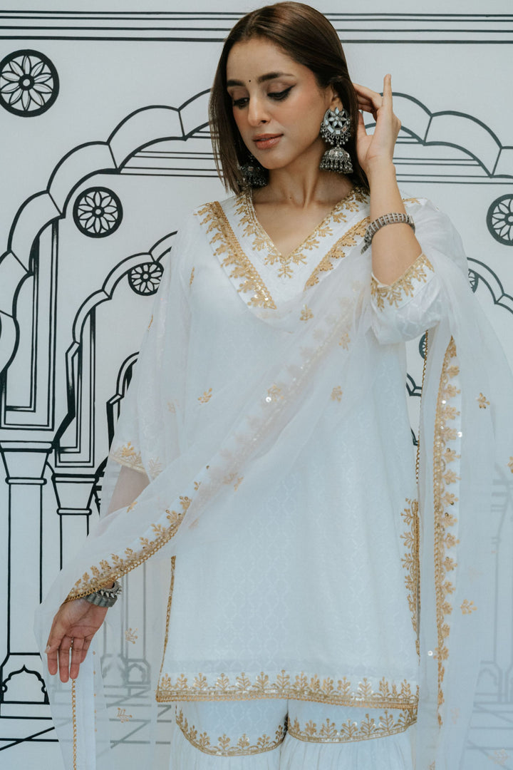 SANCH  WHITE SHARARA SET