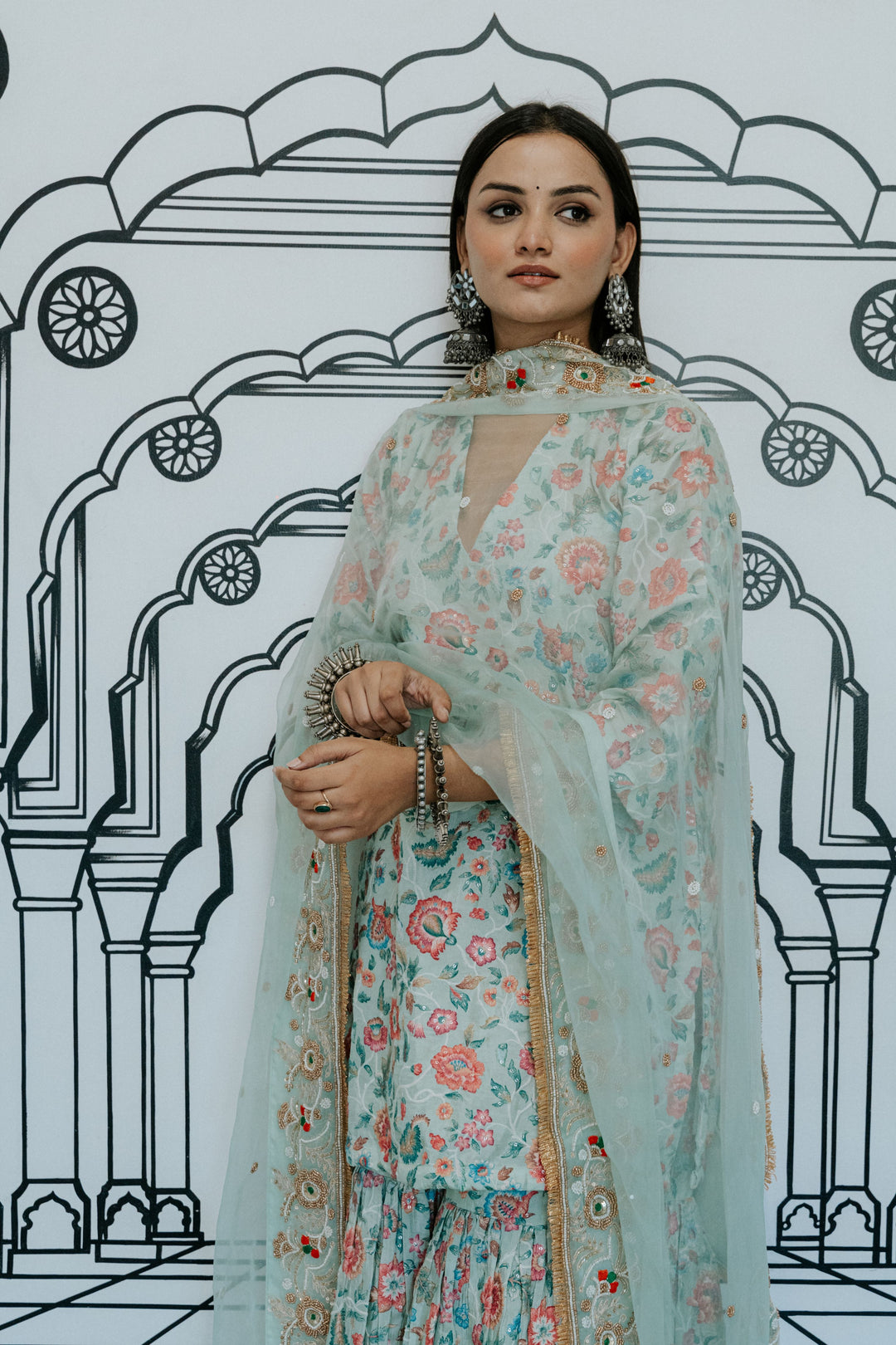 Ruqaiya Mint Sharara Set