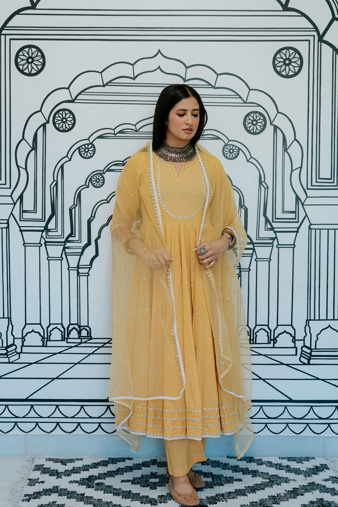 Rohee Mustard Anarkali Set