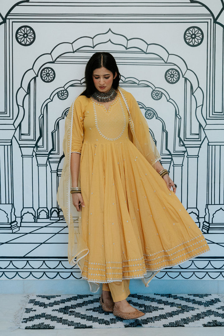 Rohee Mustard Anarkali Set