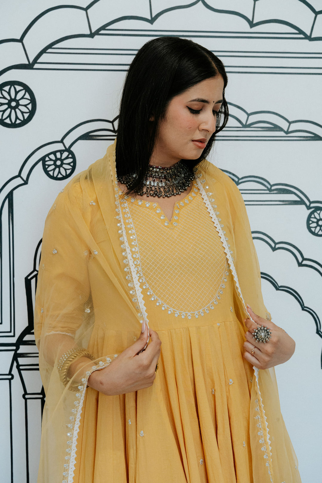 Rohee Mustard Anarkali Set