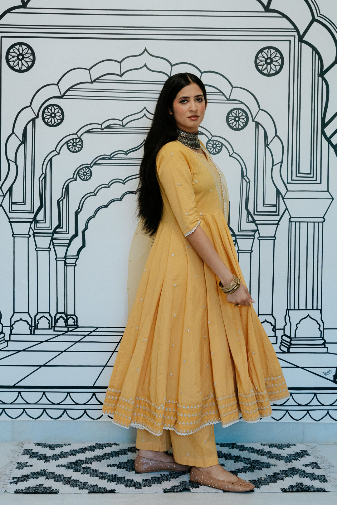 Rohee Mustard Anarkali Set