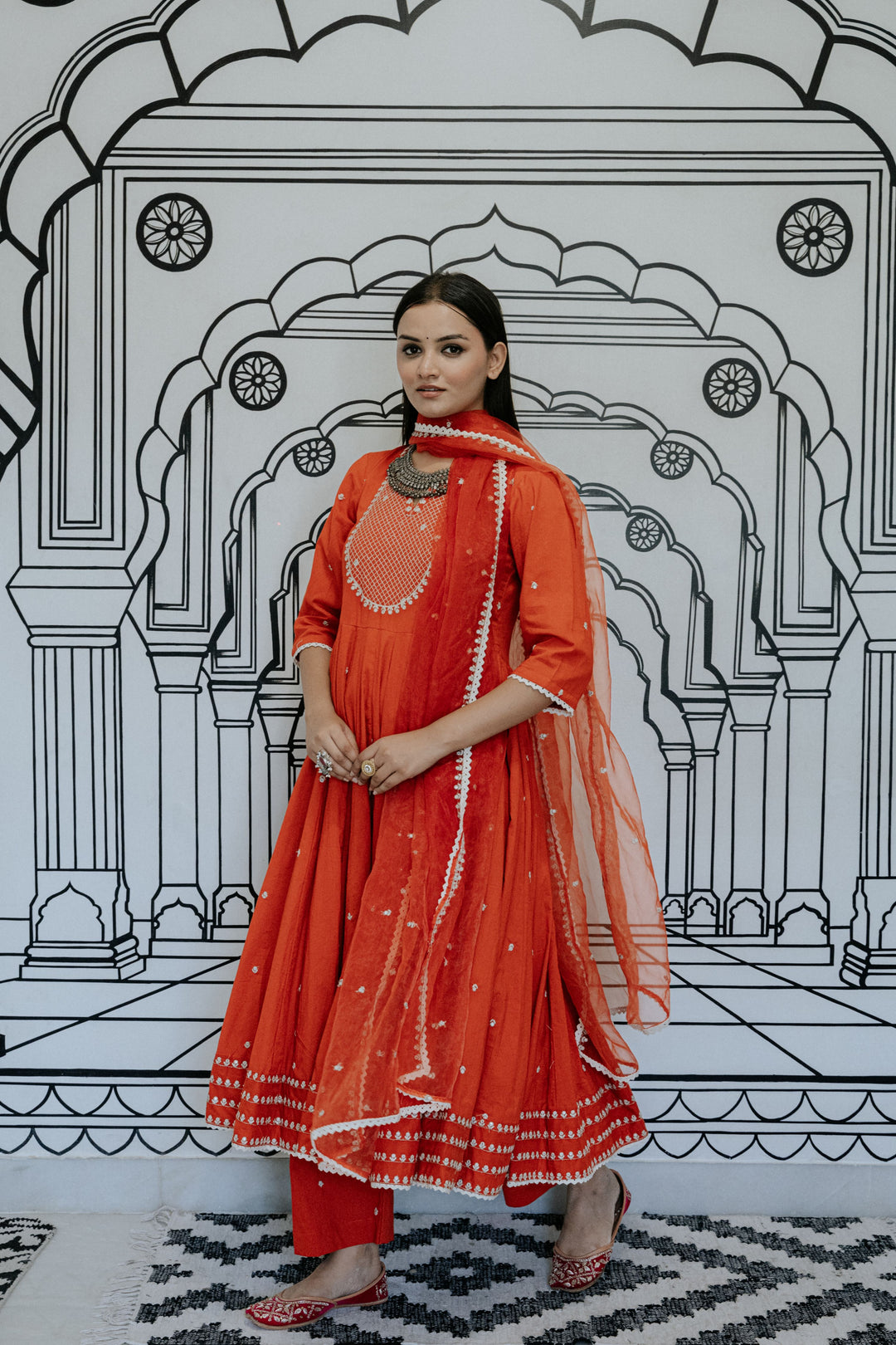 Rohee Red Anarkali Set