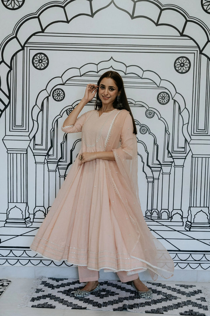 Rohee Peach Anarkali Set