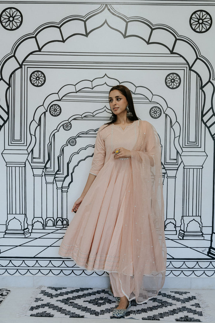 Rohee Peach Anarkali Set