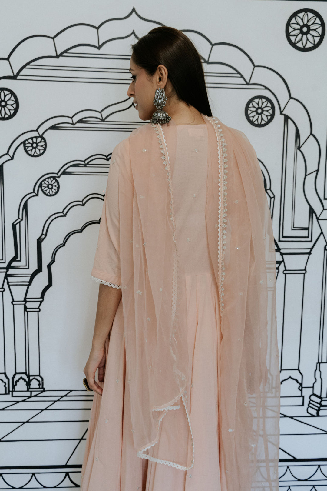 Rohee Peach Anarkali Set