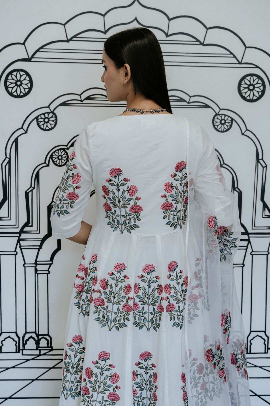 Wafa White Anarkali Set