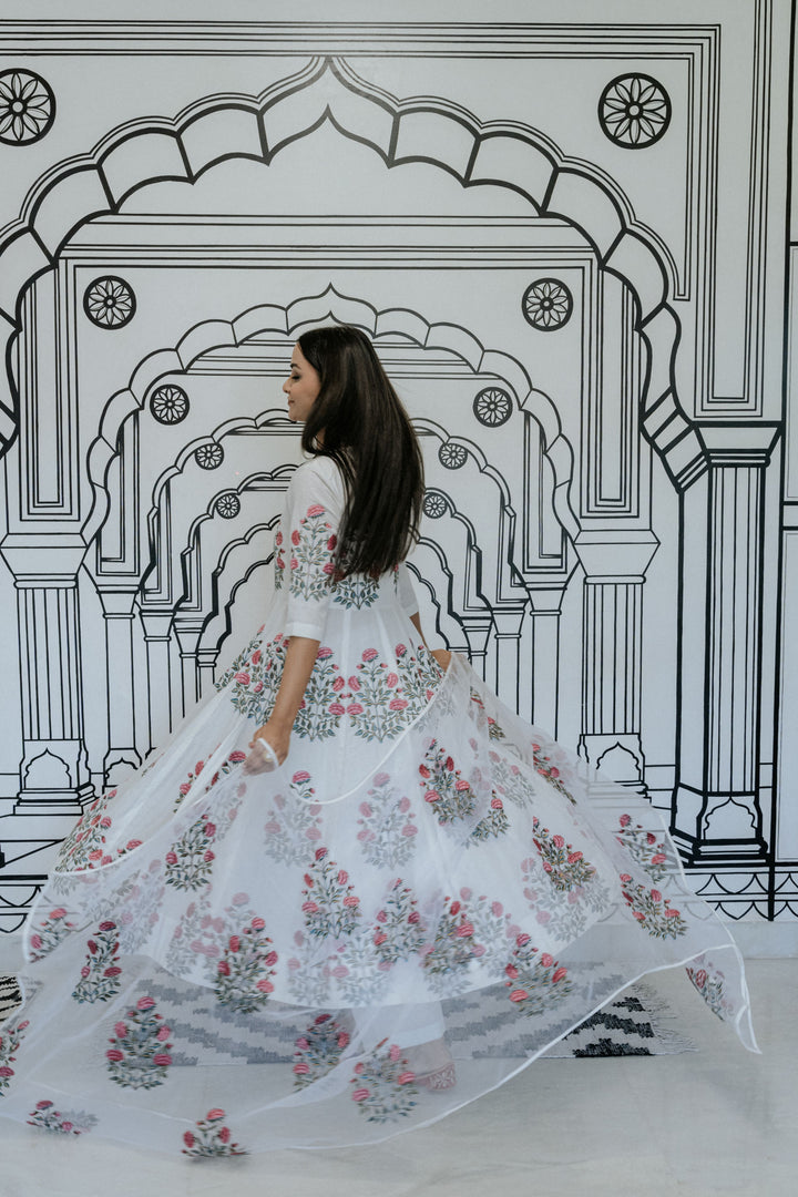 Wafa White Anarkali Set