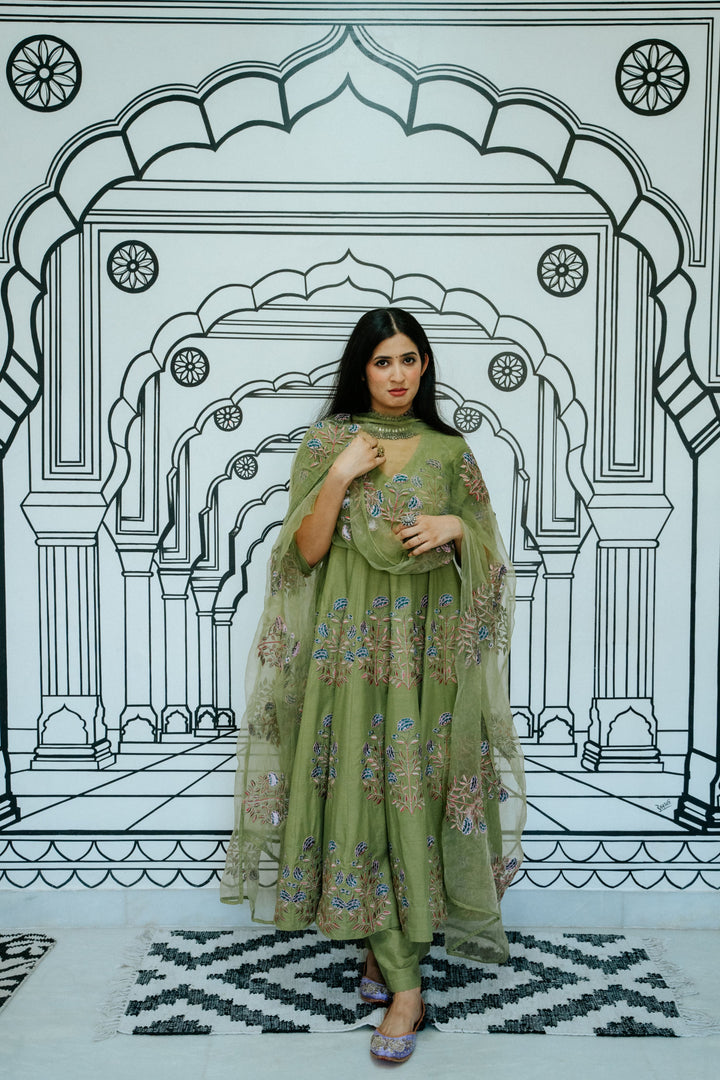 Wafa Green Anarkali Set