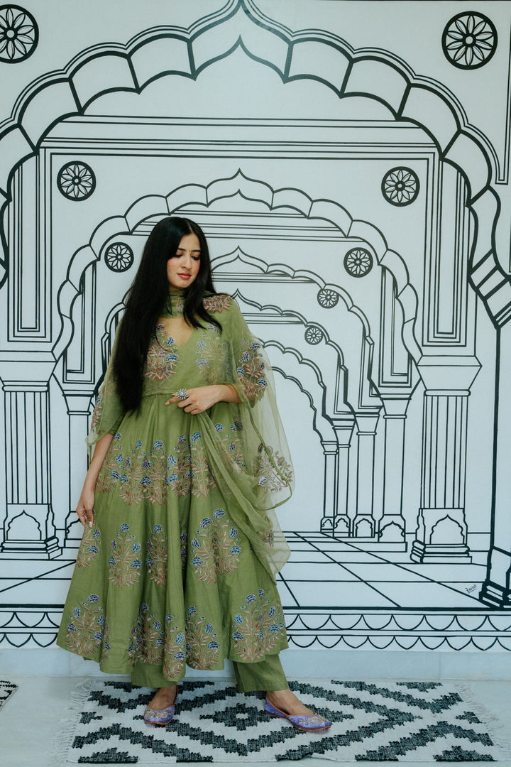 Wafa Green Anarkali Set