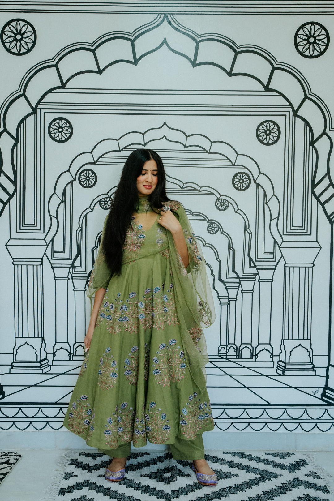 Wafa Green Anarkali Set