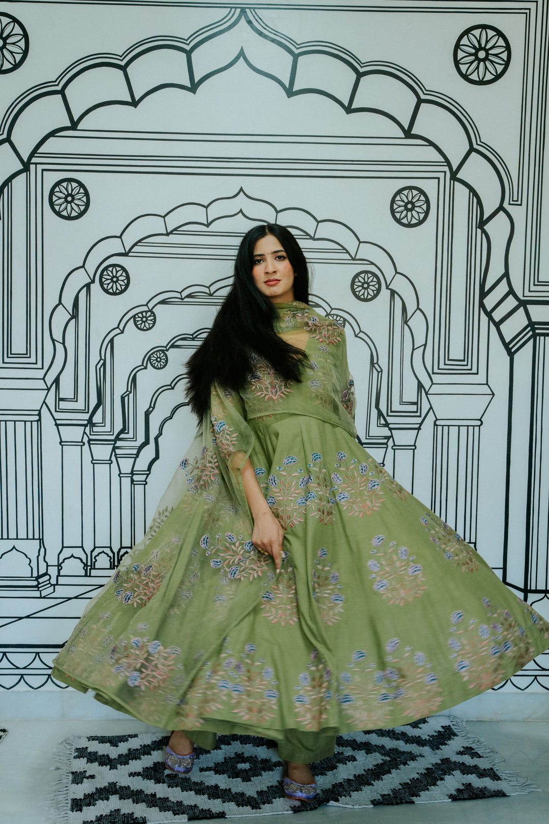 Wafa Green Anarkali Set