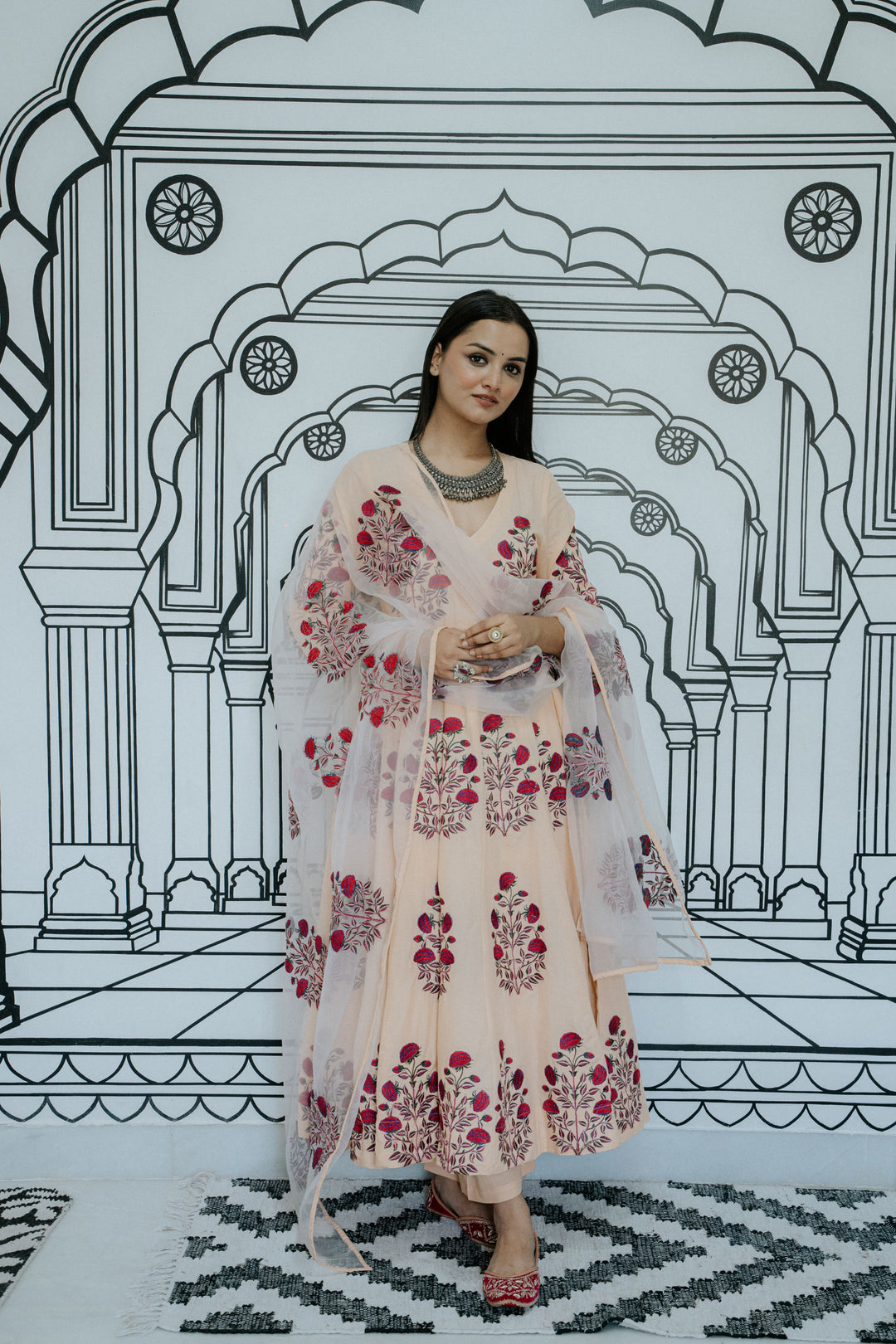 Wafa Peach Anarkali Set