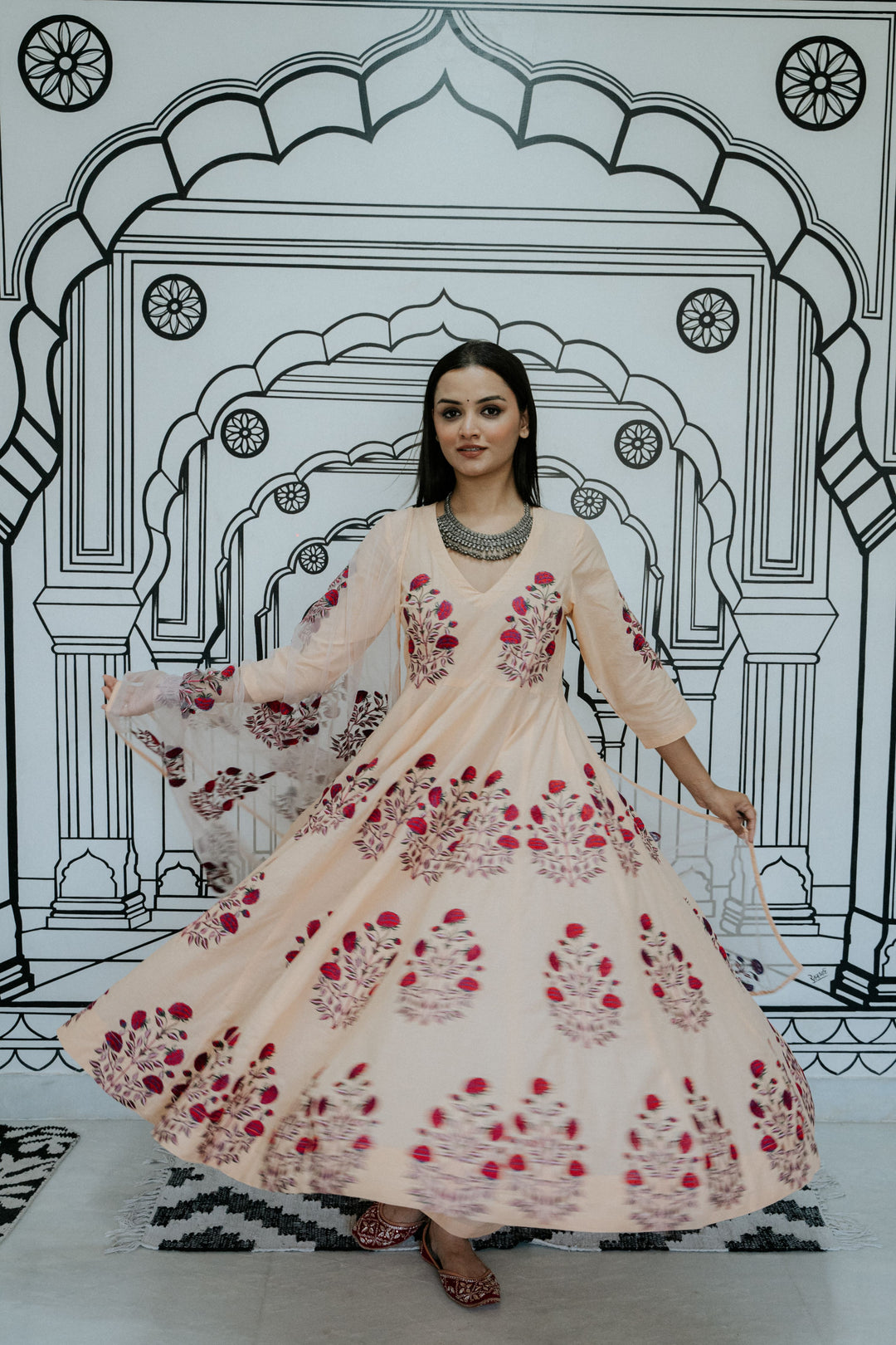 Wafa Peach Anarkali Set