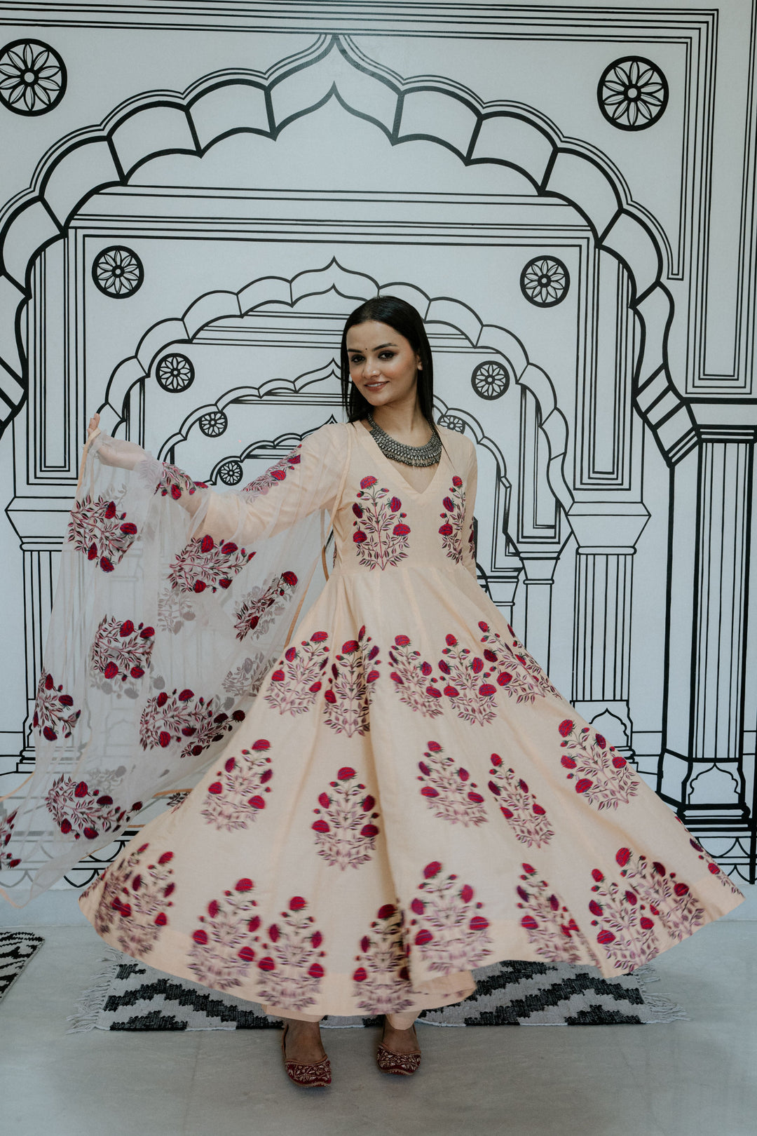 Wafa Peach Anarkali Set