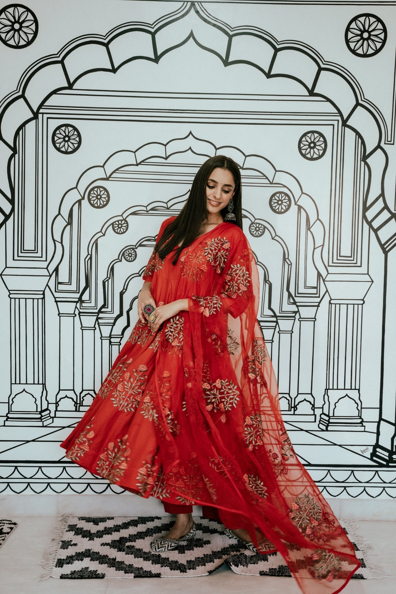 Wafa Red Anarkali Set