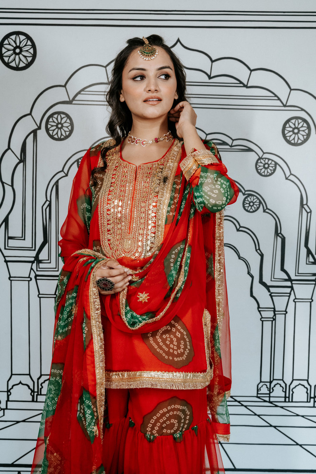 Aksar Red Sharara Set