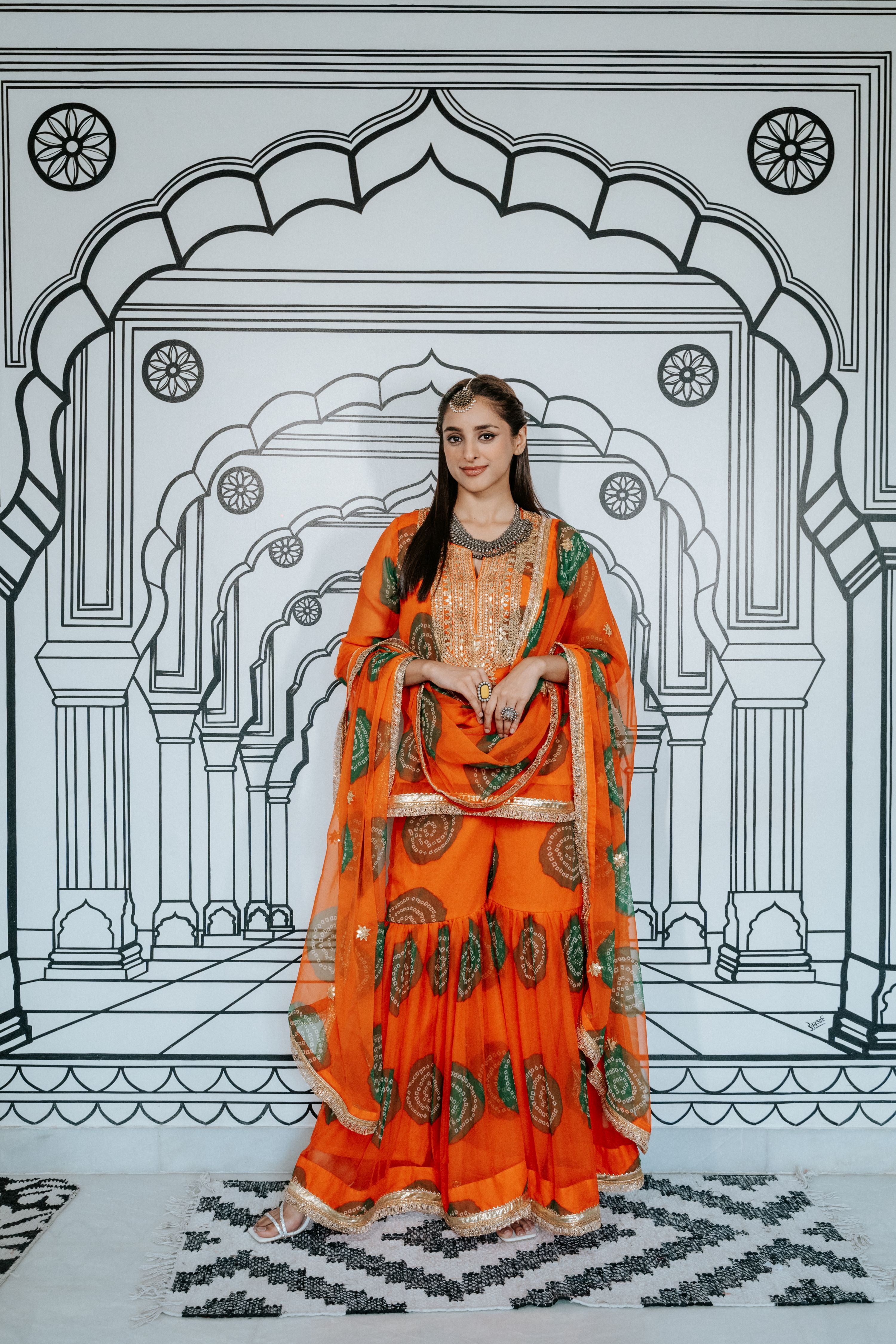 Aksar Orange Sharara Set