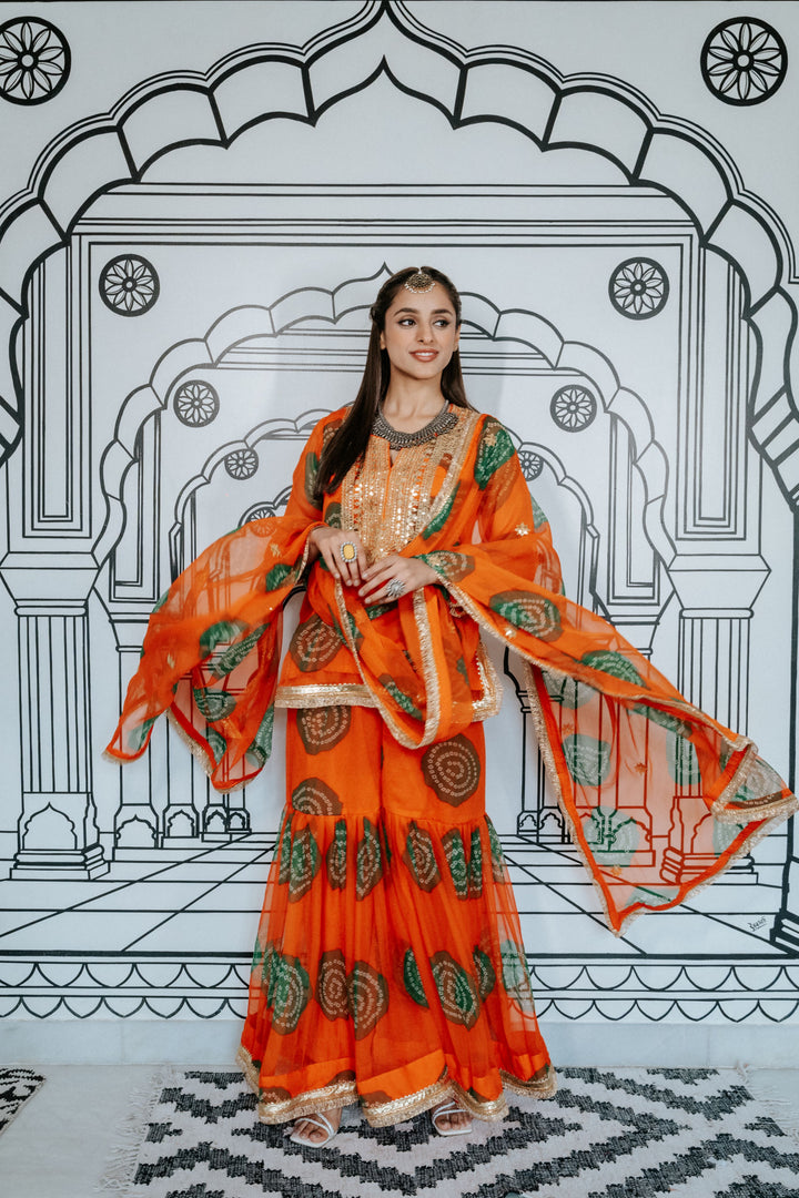 Aksar Orange Sharara Set