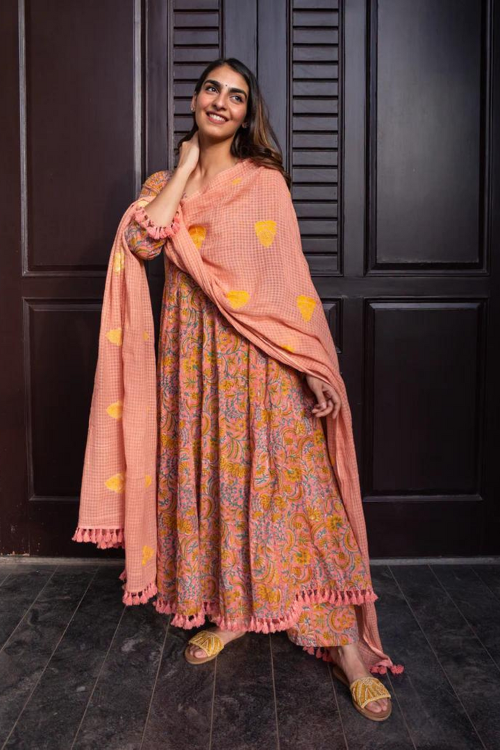 Acacia Peach Anarkali Set